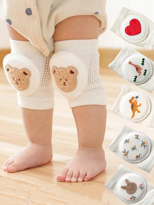 1 Pair Baby Knee Pads Socks, With Embroidery Design, Non-Slip Breathable Mesh Fabric, Suitable For 0-3 Years Old Children Crawling, Walking, Outdoor/Indoor Activities And Anti-Skid Protection