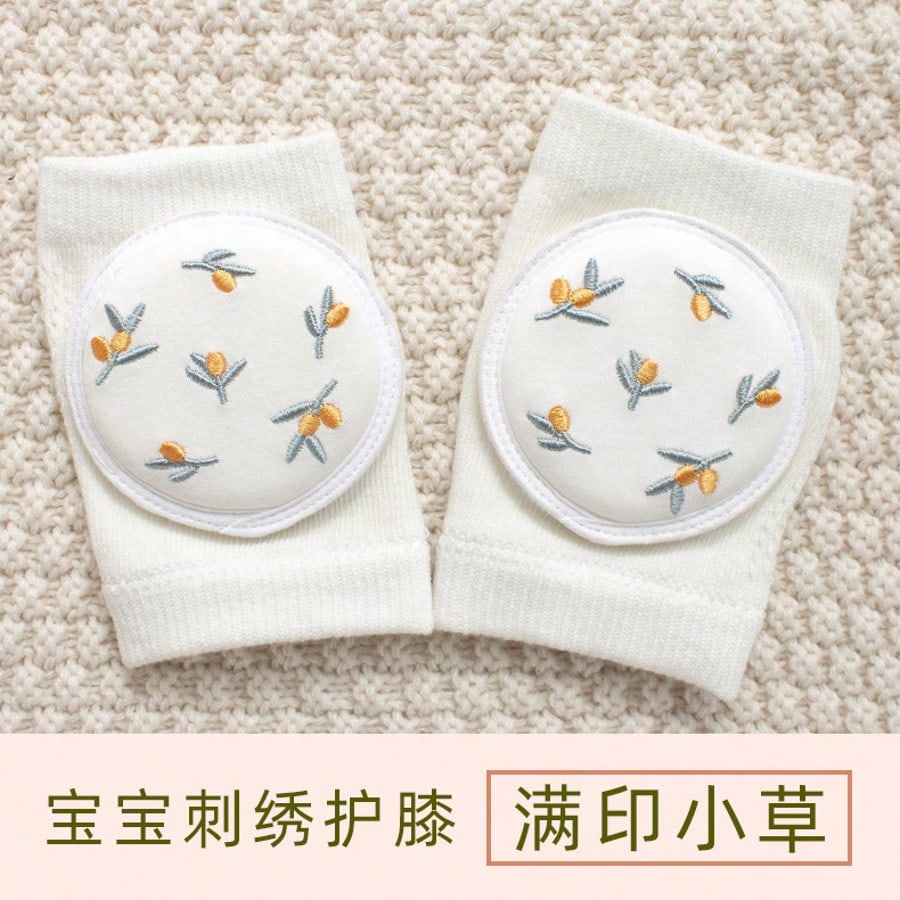 1 Pair Baby Knee Pads Socks, With Embroidery Design, Non-Slip Breathable Mesh Fabric, Suitable For 0-3 Years Old Children Crawling, Walking, Outdoor/Indoor Activities And Anti-Skid Protection