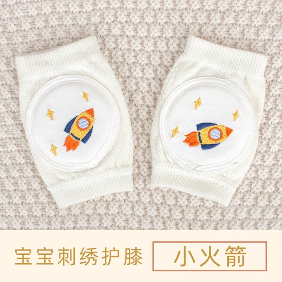 1 Pair Baby Knee Pads Socks, With Embroidery Design, Non-Slip Breathable Mesh Fabric, Suitable For 0-3 Years Old Children Crawling, Walking, Outdoor/Indoor Activities And Anti-Skid Protection