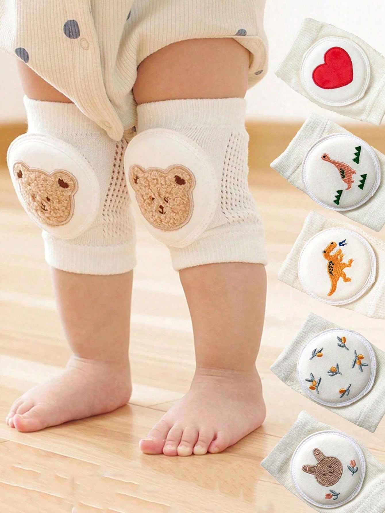 1 Pair Baby Knee Pads Socks, With Embroidery Design, Non-Slip Breathable Mesh Fabric, Suitable For 0-3 Years Old Children Crawling, Walking, Outdoor/Indoor Activities And Anti-Skid Protection