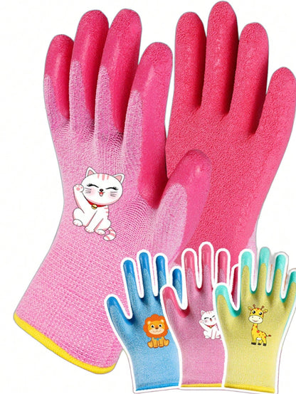 1 Pair Children's Gardening Gloves- Knitted Elastic Lining, Waterproof/Stain-Resistant, Non-Slip With Latex Rubber Coating, Prov, First Day Of School