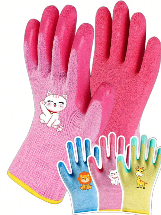 1 Pair Children's Gardening Gloves- Knitted Elastic Lining, Waterproof/Stain-Resistant, Non-Slip With Latex Rubber Coating, Prov, First Day Of School