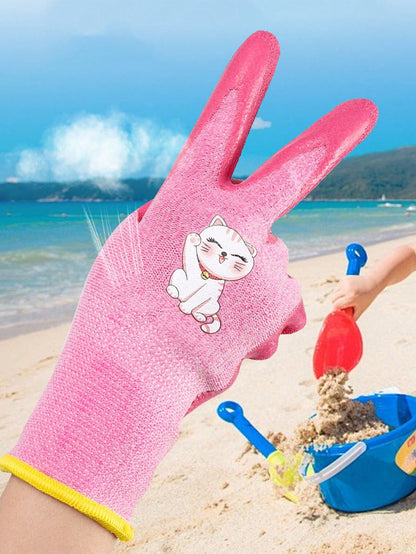 1 Pair Children's Gardening Gloves- Knitted Elastic Lining, Waterproof/Stain-Resistant, Non-Slip With Latex Rubber Coating, Prov, First Day Of School
