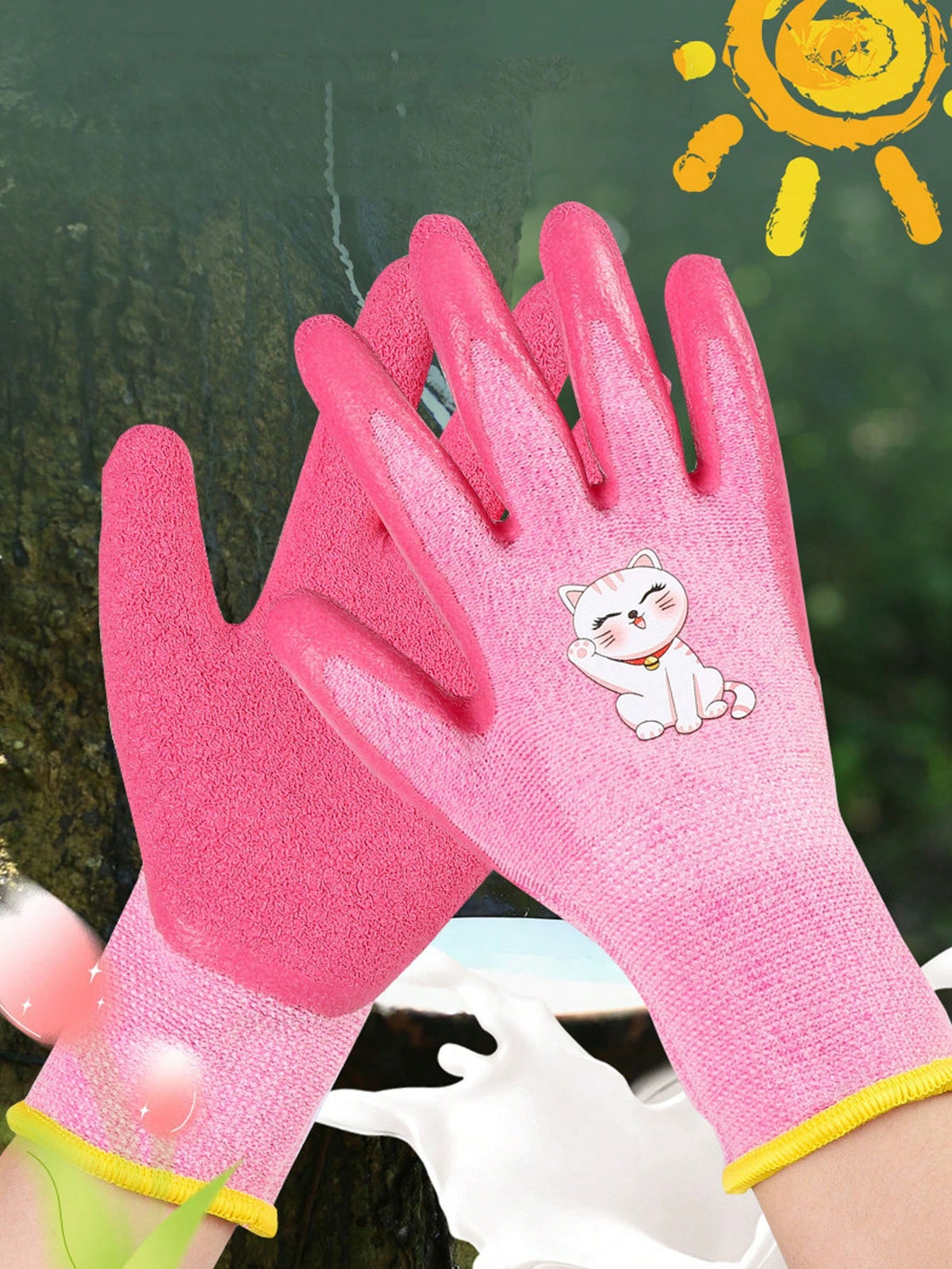 1 Pair Children's Gardening Gloves- Knitted Elastic Lining, Waterproof/Stain-Resistant, Non-Slip With Latex Rubber Coating, Prov, First Day Of School