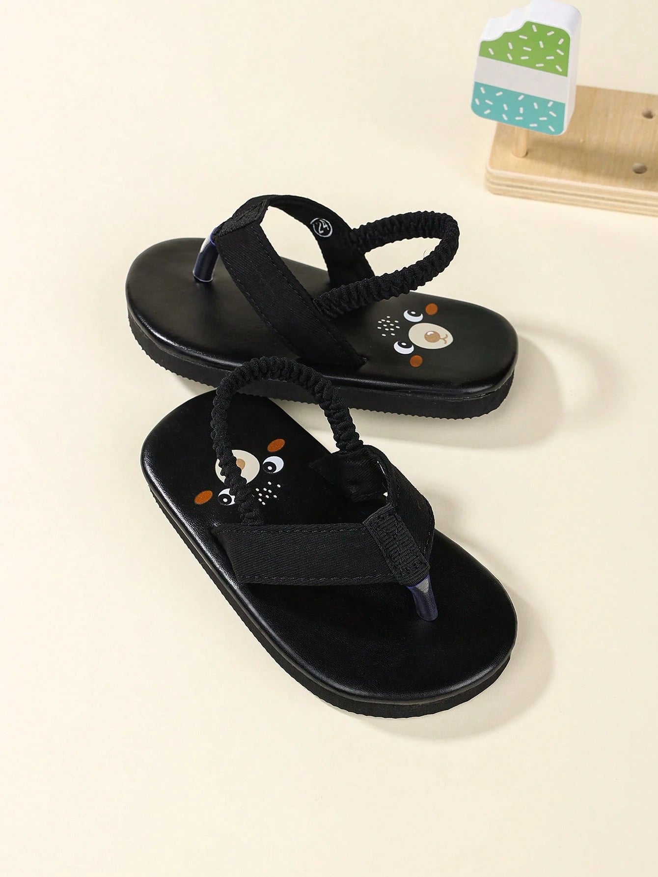 1 Pair Cute Printed Slip-On Non-Slip Flip Flops, Kid-Friendly Outdoor Shoes