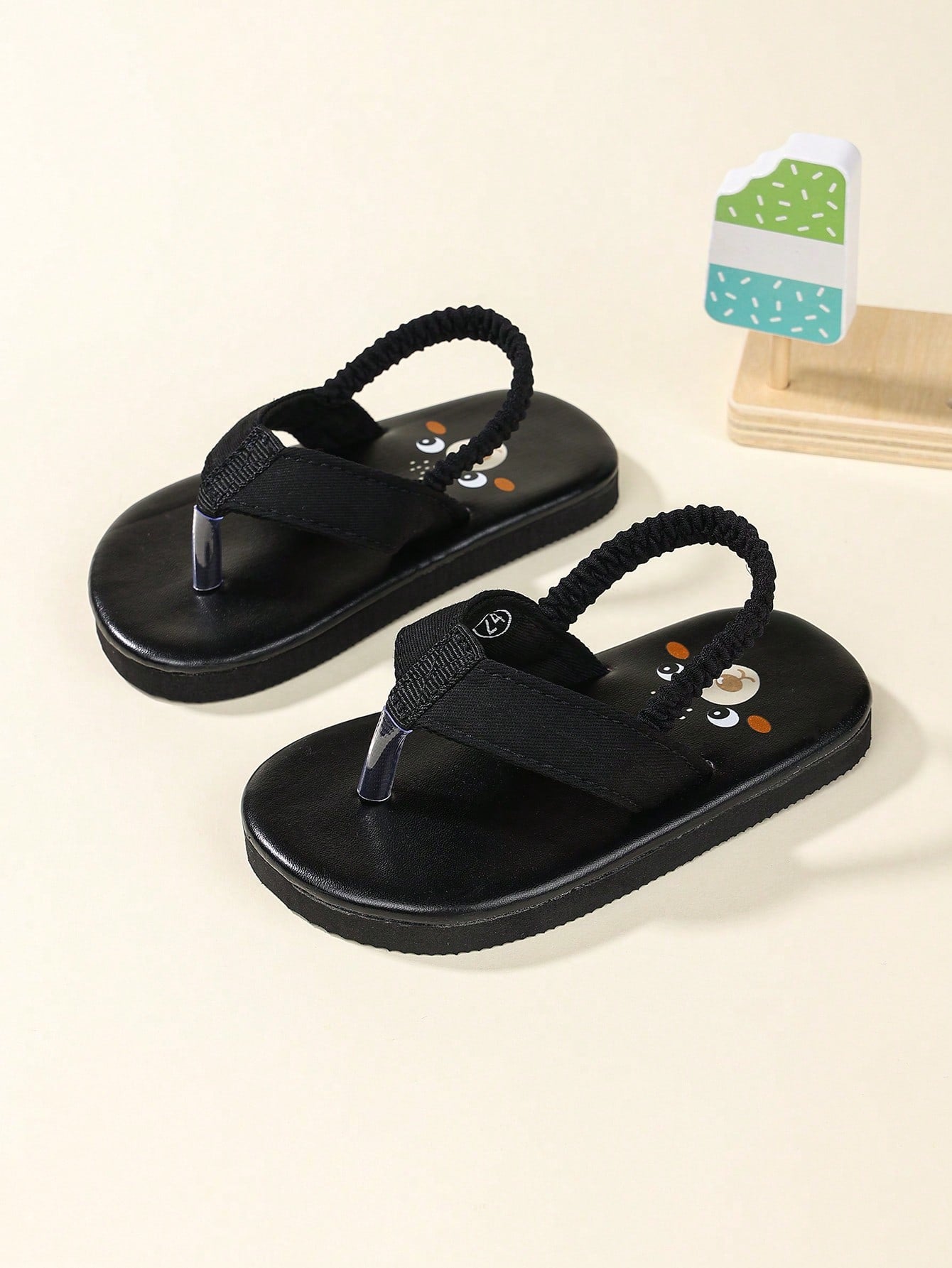 1 Pair Cute Printed Slip-On Non-Slip Flip Flops, Kid-Friendly Outdoor Shoes