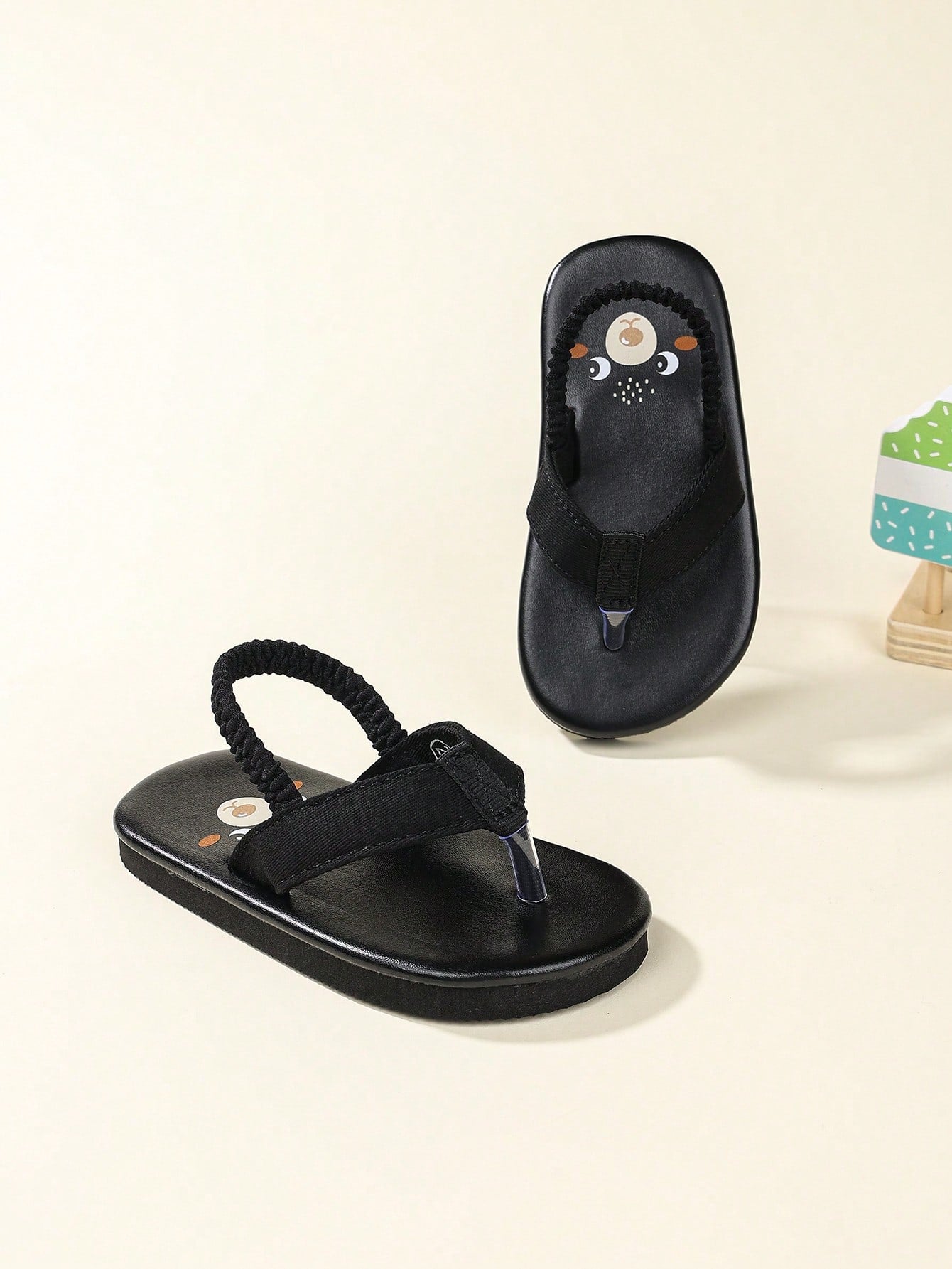1 Pair Cute Printed Slip-On Non-Slip Flip Flops, Kid-Friendly Outdoor Shoes