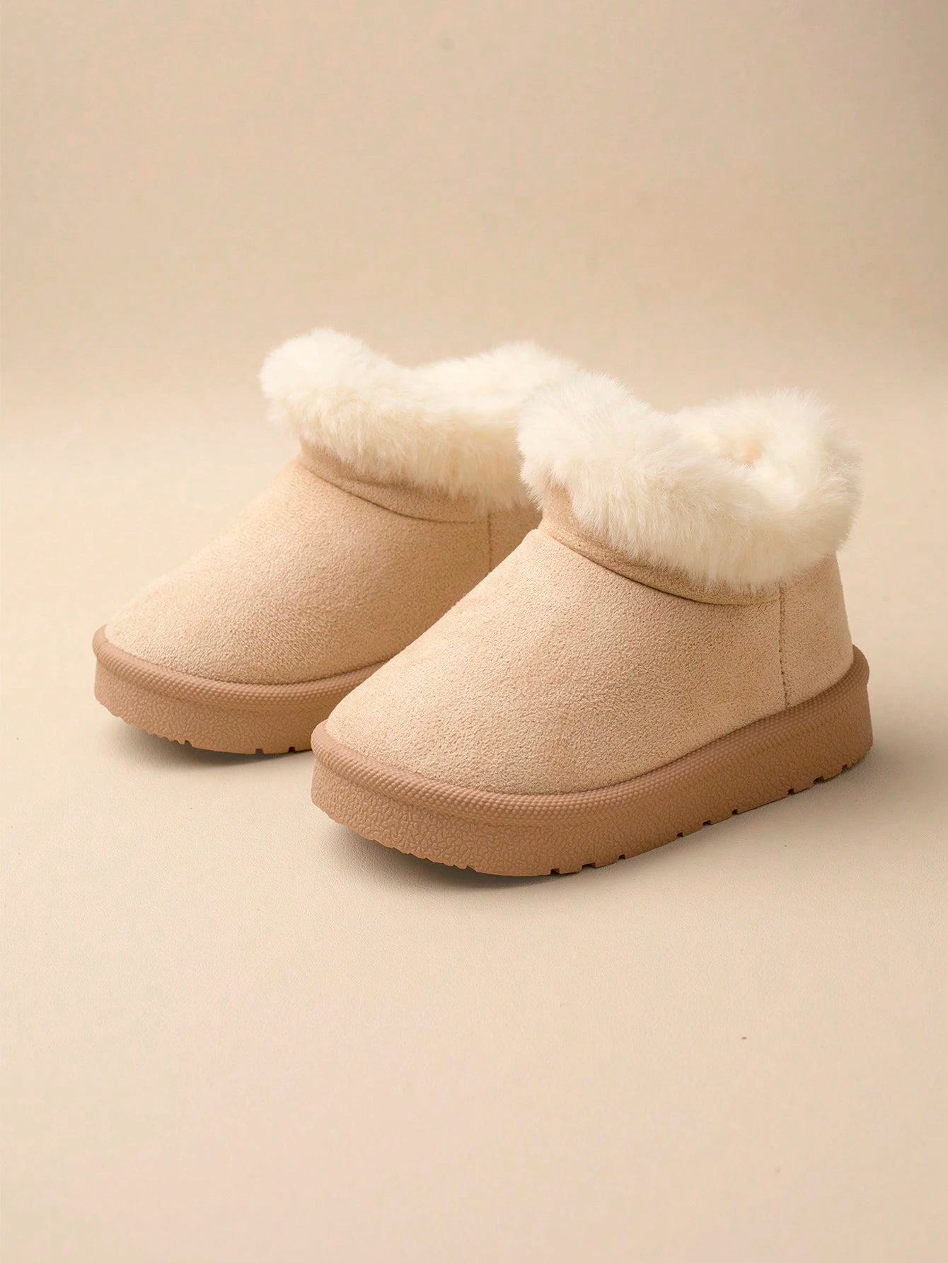 1 Pair Girls' Khaki Fluffy Lining Flat Winter Snow Boots, Comfortable And Warm For Winter Season