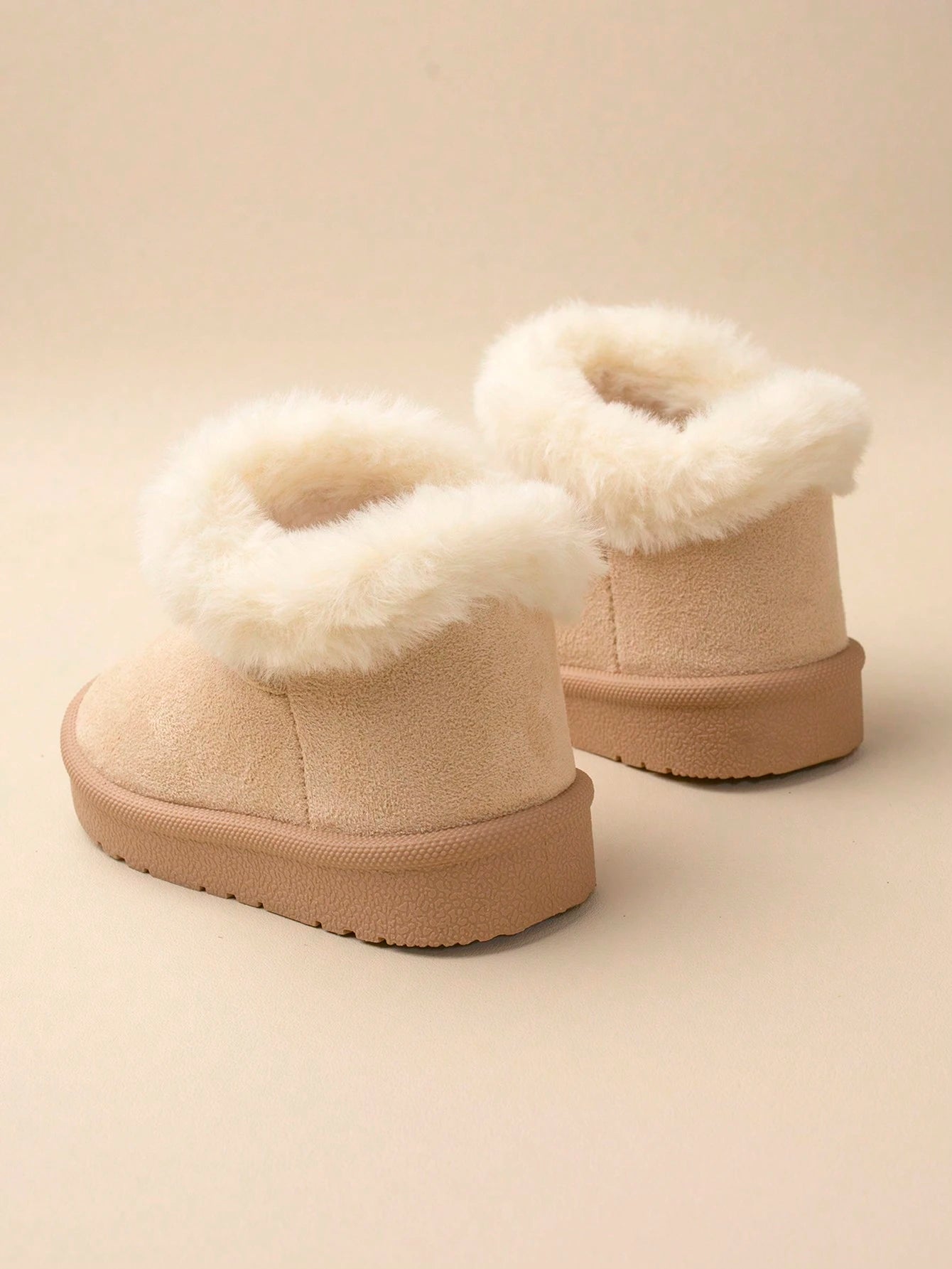 1 Pair Girls' Khaki Fluffy Lining Flat Winter Snow Boots, Comfortable And Warm For Winter Season