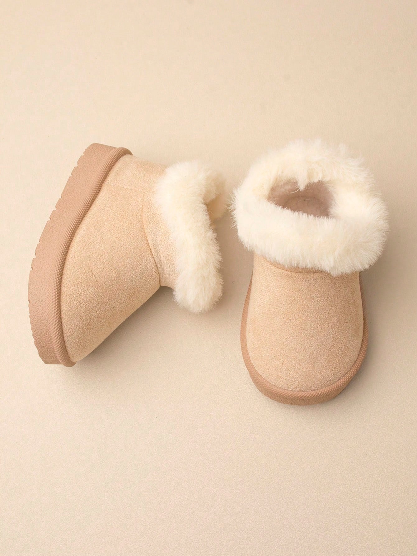 1 Pair Girls' Khaki Fluffy Lining Flat Winter Snow Boots, Comfortable And Warm For Winter Season