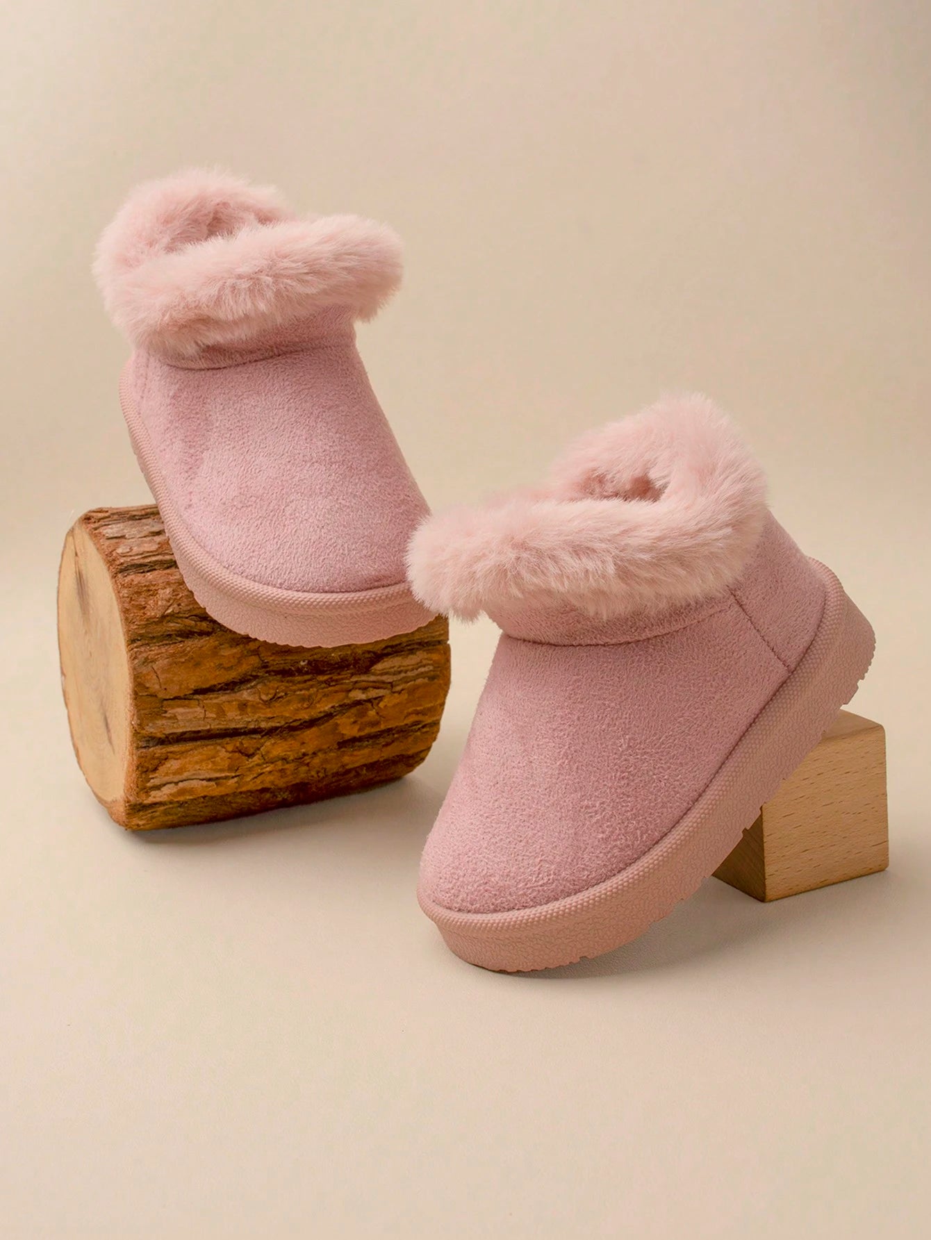 1 Pair Girls' Khaki Fluffy Lining Flat Winter Snow Boots, Comfortable And Warm For Winter Season