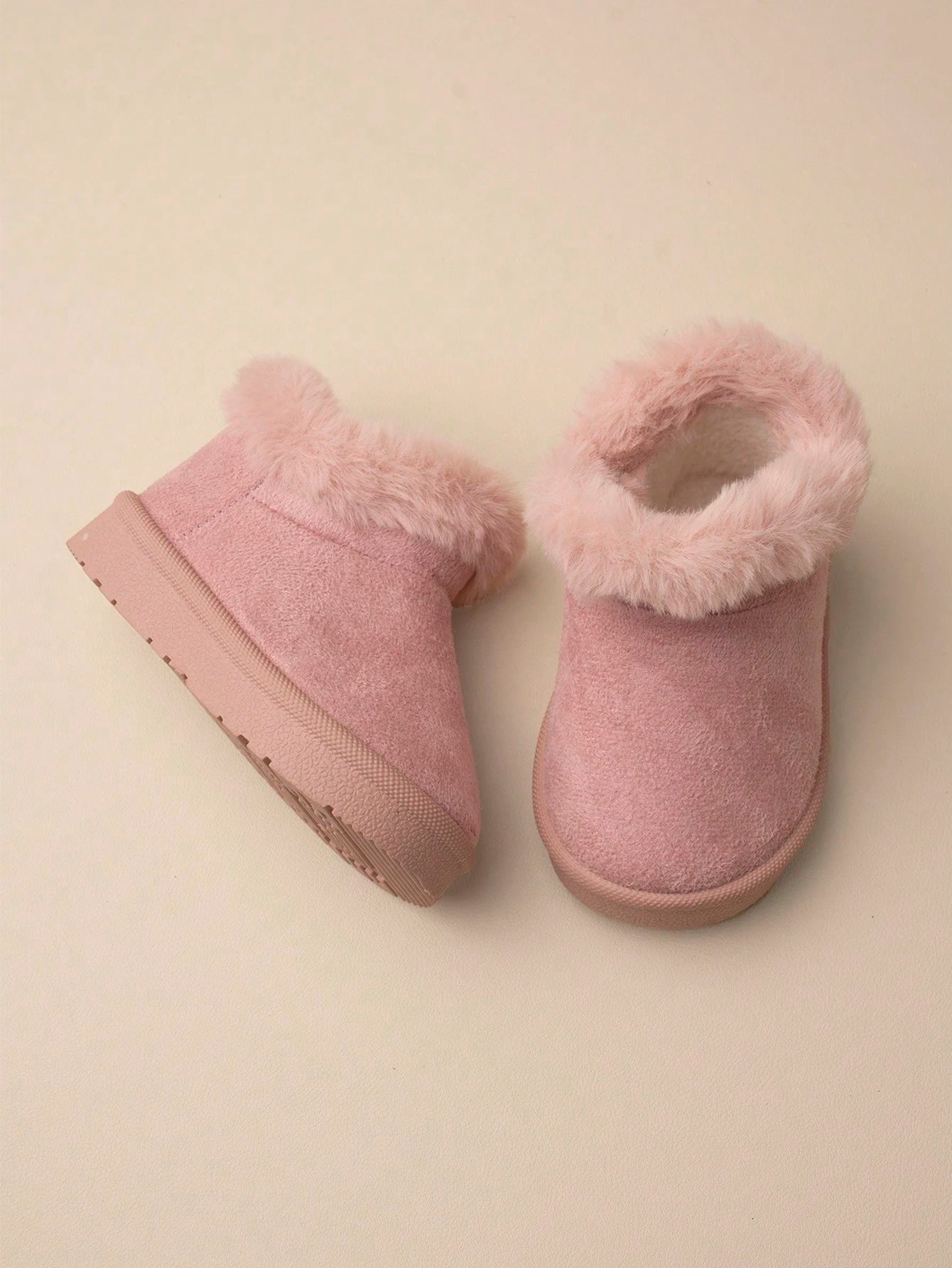 1 Pair Girls' Khaki Fluffy Lining Flat Winter Snow Boots, Comfortable And Warm For Winter Season