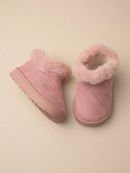 1 Pair Girls' Khaki Fluffy Lining Flat Winter Snow Boots, Comfortable And Warm For Winter Season