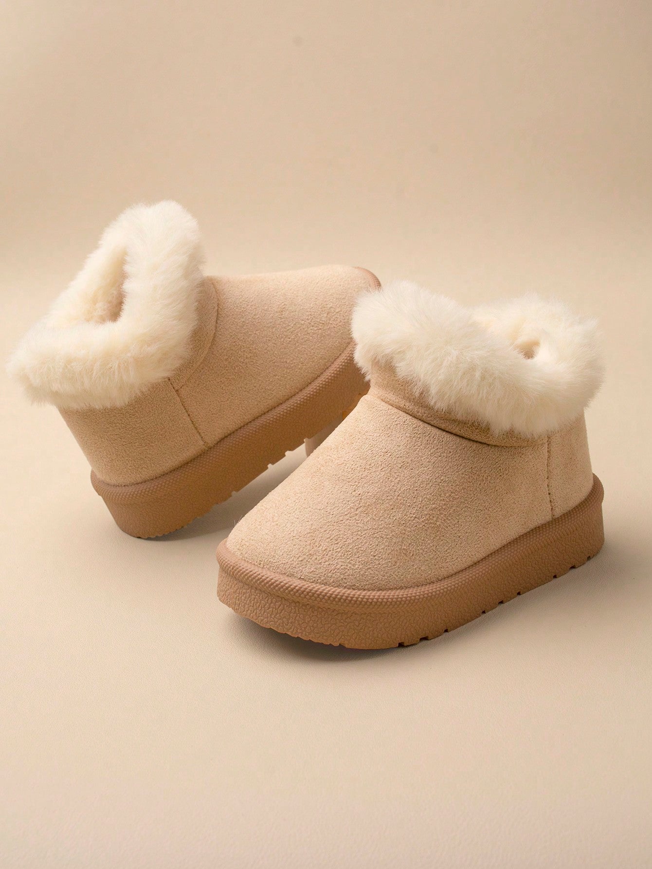 1 Pair Girls' Khaki Fluffy Lining Flat Winter Snow Boots, Comfortable And Warm For Winter Season