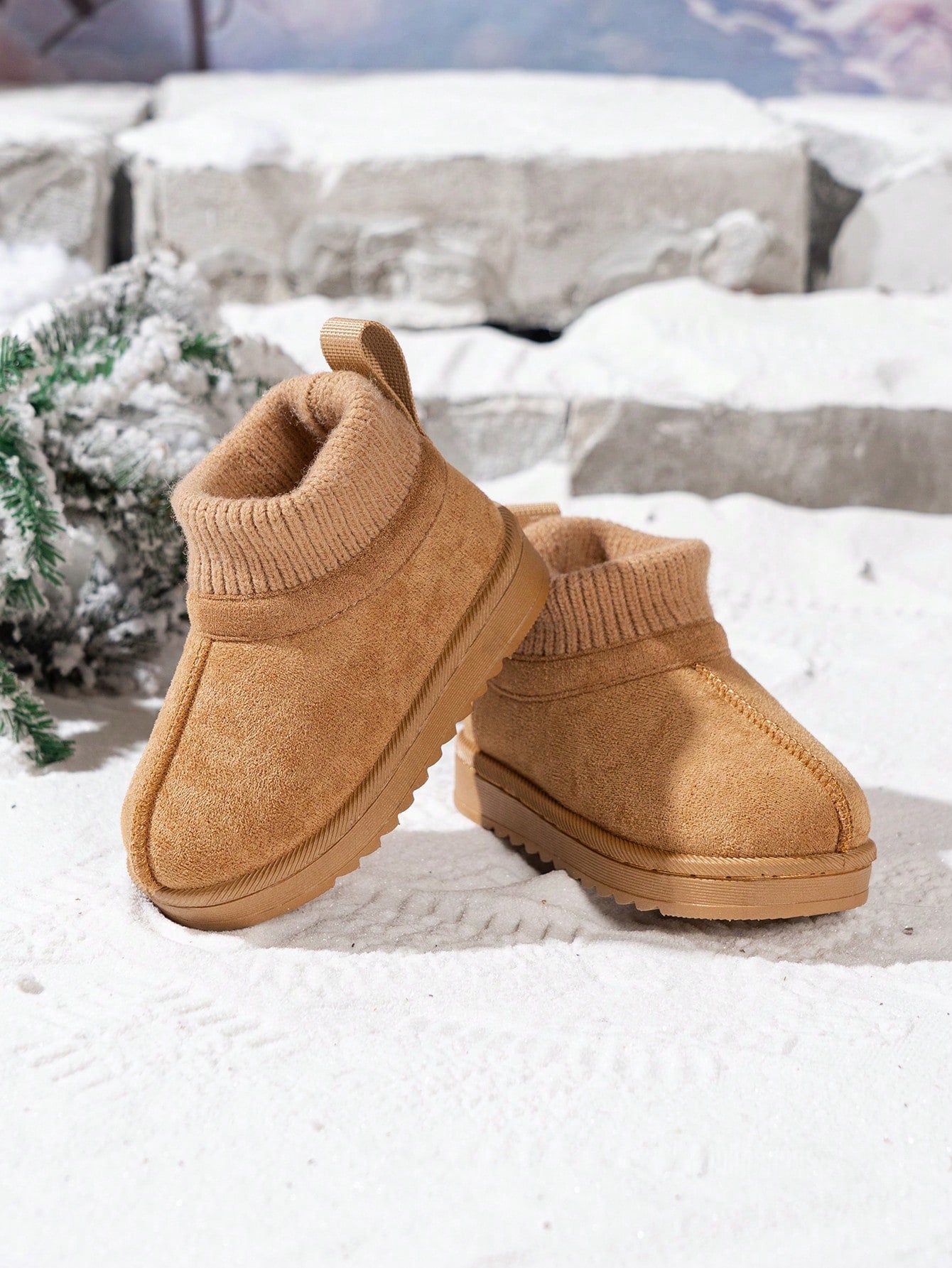 1 Pair Kids Knitted Sock Collar Snow Boots, Winter New Style Anti-Slip Warm Boots For Baby