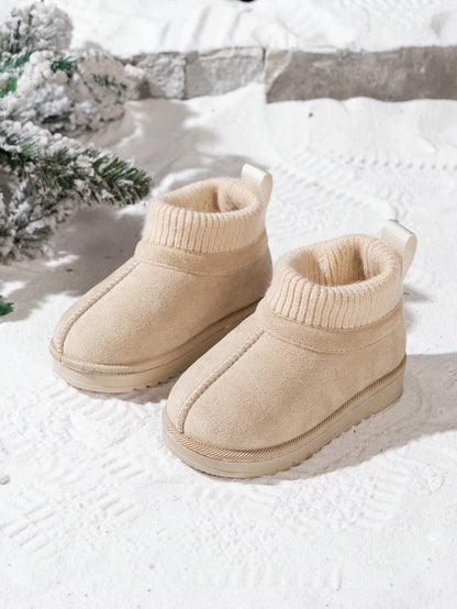 1 Pair Kids Korean Style Minimalist Knitted Collar Snow Boots, Fashionable Versatile Slip-Resistant Ankle Boots For Toddlers