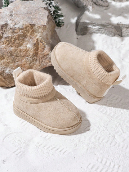 1 Pair Kids Korean Style Minimalist Knitted Collar Snow Boots, Fashionable Versatile Slip-Resistant Ankle Boots For Toddlers