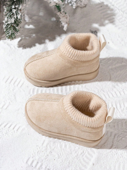 1 Pair Kids Korean Style Minimalist Knitted Collar Snow Boots, Fashionable Versatile Slip-Resistant Ankle Boots For Toddlers