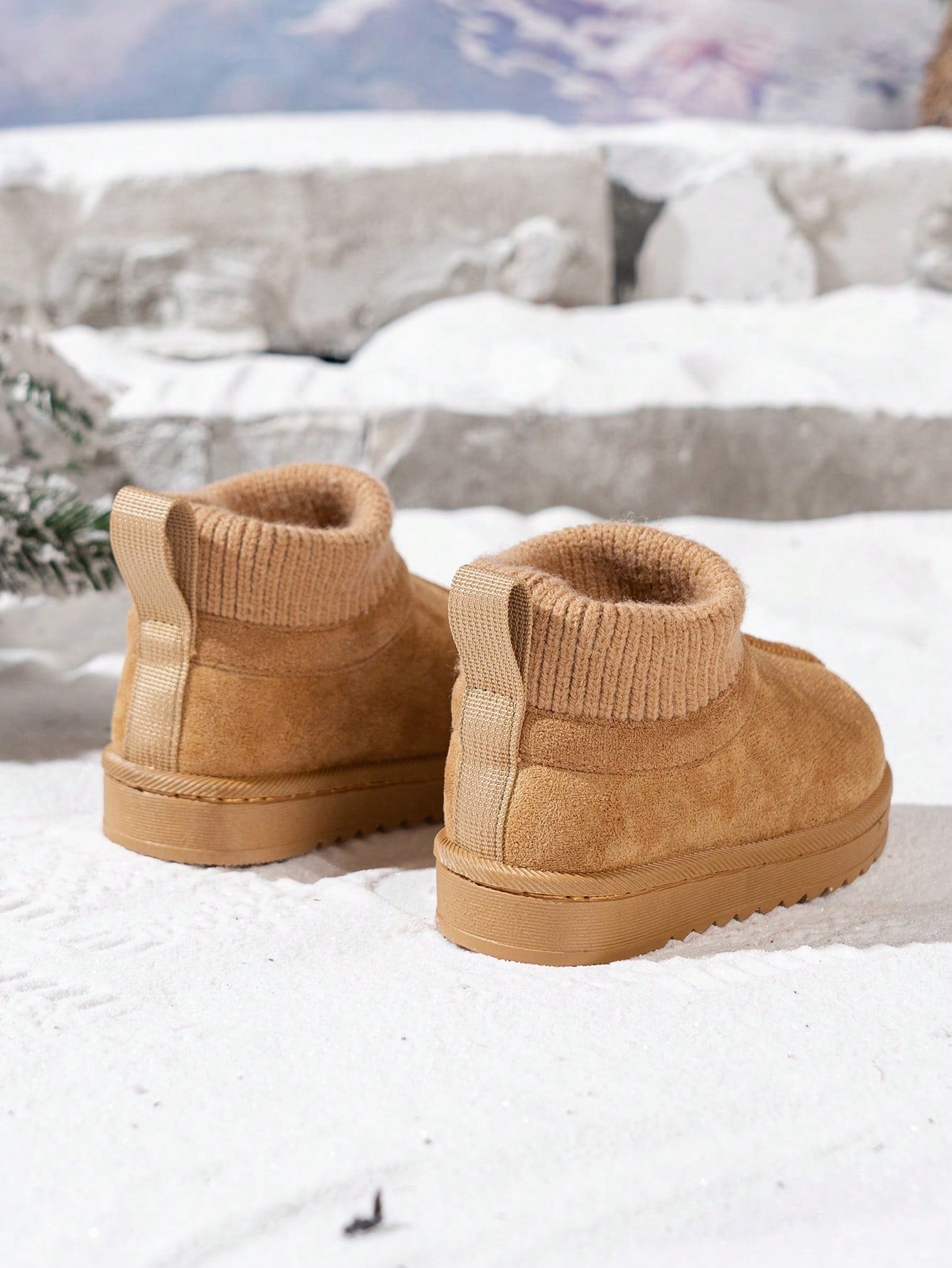 1 Pair Kids Korean Style Minimalist Knitted Collar Snow Boots, Fashionable Versatile Slip-Resistant Ankle Boots For Toddlers