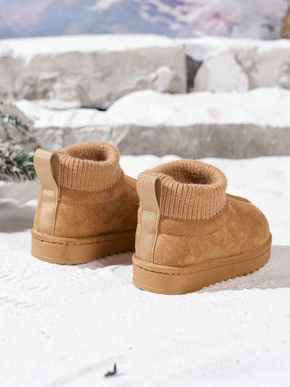 1 Pair Kids Korean Style Minimalist Knitted Collar Snow Boots, Fashionable Versatile Slip-Resistant Ankle Boots For Toddlers