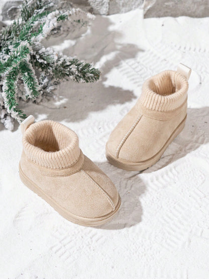 1 Pair Kids Korean Style Minimalist Knitted Collar Snow Boots, Fashionable Versatile Slip-Resistant Ankle Boots For Toddlers