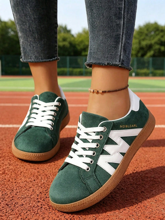 1 Pair Women's Round Toe Lace-Up Flat White Sneakers, Versatile Comfortable Low-Top Sports Skate Shoes