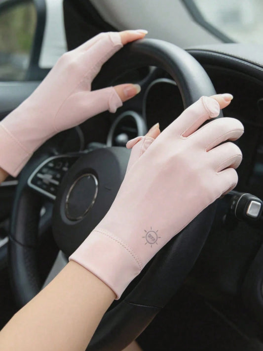 1 Pair Women's Summer Thin Breathable Open-Finger Sun Protection Gloves, Outdoor Cycling Driving Sports Use, Flip-Over 2-Finger Sun Protection