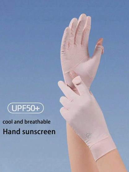 1 Pair Women's Summer Thin Breathable Open-Finger Sun Protection Gloves, Outdoor Cycling Driving Sports Use, Flip-Over 2-Finger Sun Protection