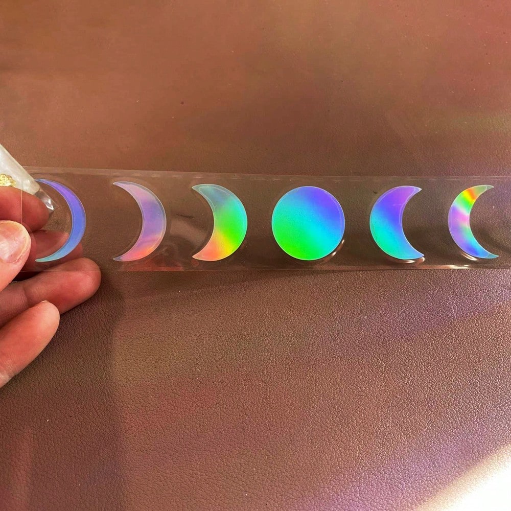 1 Pc Holographic Moon Phases Car Sticker, Lunar Chiaroscuro Mystical Witch Vinyl Banner Decal For Car Truck Back Windshield, Water Bottle, Laptop- Easy To Apply
