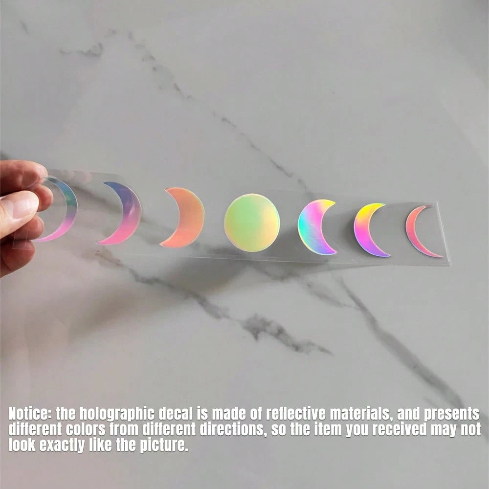 1 Pc Holographic Moon Phases Car Sticker, Lunar Chiaroscuro Mystical Witch Vinyl Banner Decal For Car Truck Back Windshield, Water Bottle, Laptop- Easy To Apply