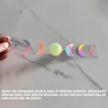 1 Pc Holographic Moon Phases Car Sticker, Lunar Chiaroscuro Mystical Witch Vinyl Banner Decal For Car Truck Back Windshield, Water Bottle, Laptop- Easy To Apply