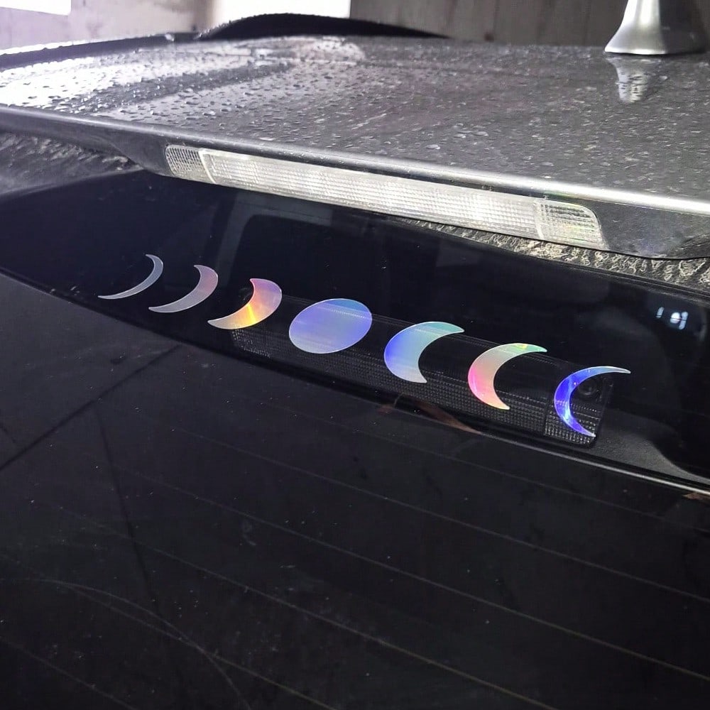 1 Pc Holographic Moon Phases Car Sticker, Lunar Chiaroscuro Mystical Witch Vinyl Banner Decal For Car Truck Back Windshield, Water Bottle, Laptop- Easy To Apply