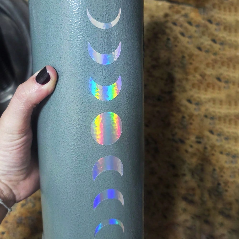 1 Pc Holographic Moon Phases Car Sticker, Lunar Chiaroscuro Mystical Witch Vinyl Banner Decal For Car Truck Back Windshield, Water Bottle, Laptop- Easy To Apply