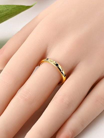 1 Pc Original 925 Sterling Silver Rings For Women 4-10 Sizes Class Star Moon Pattern Cubic Zirconia Stackable Elegance Jewelry Gifts Fits Daily Party