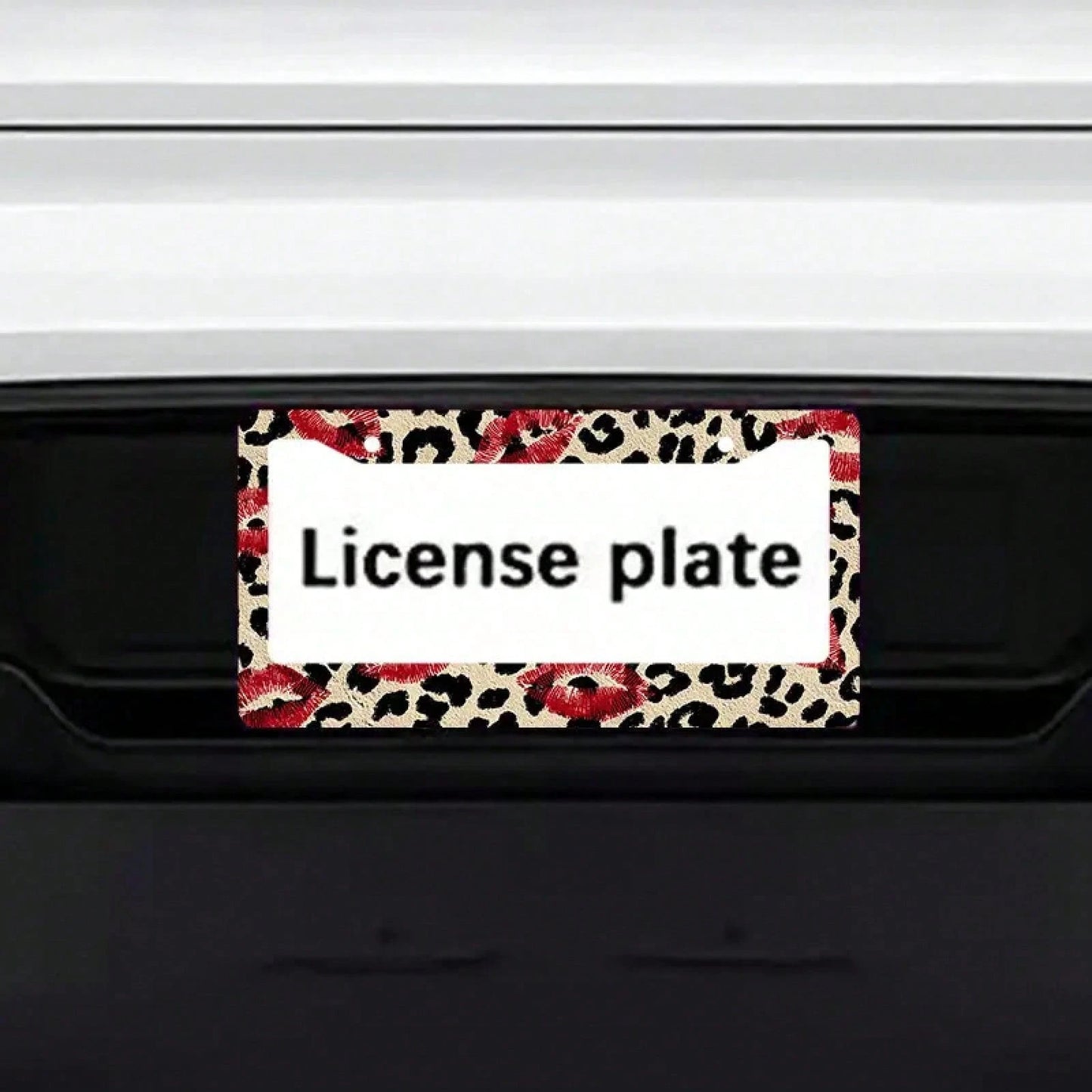 1 Piece 12.2 X 6.3inch, Metal License Plate Frame, Featuring A Fun Leopard Print Design With A Bright Red Lipstick Print As A Highlight,License Plate,Car Must Haves,Car Decor,Car Cover,Car Acessesori