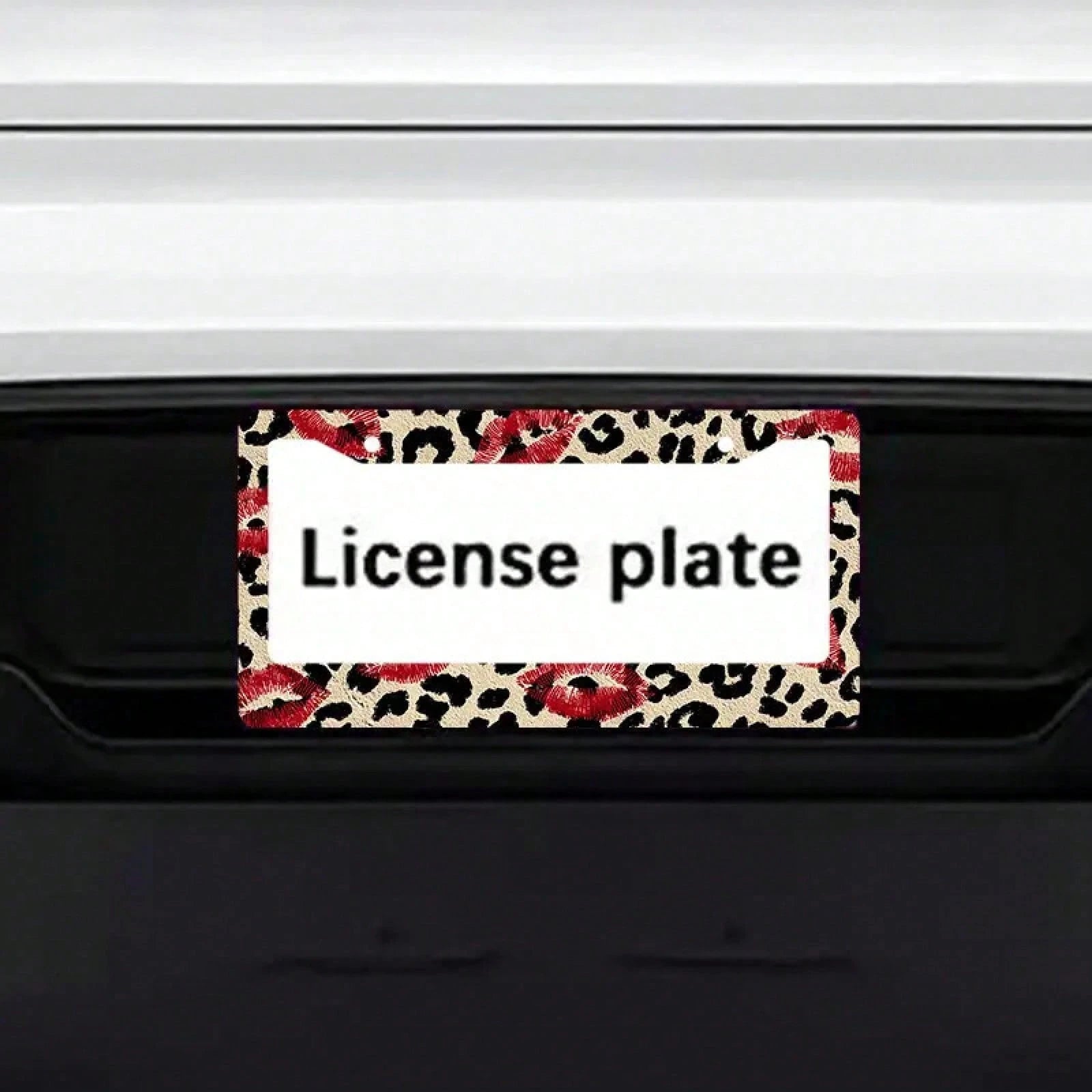 1 Piece 12.2 X 6.3inch, Metal License Plate Frame, Featuring A Fun Leopard Print Design With A Bright Red Lipstick Print As A Highlight,License Plate,Car Must Haves,Car Decor,Car Cover,Car Acessesori