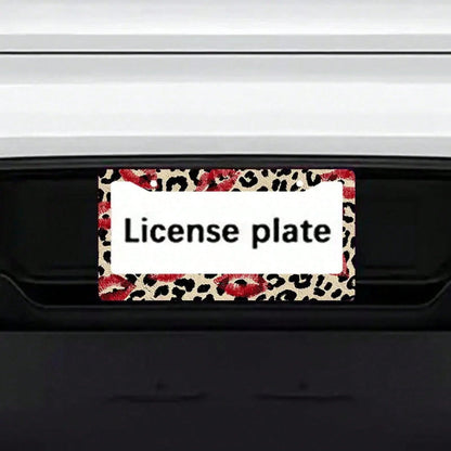 1 Piece 12.2 X 6.3inch, Metal License Plate Frame, Featuring A Fun Leopard Print Design With A Bright Red Lipstick Print As A Highlight,License Plate,Car Must Haves,Car Decor,Car Cover,Car Acessesori