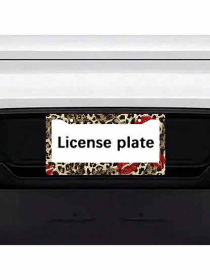 1 Piece 12.2 X 6.3inch, Metal License Plate Frame, Featuring A Fun Leopard Print Design With A Bright Red Lipstick Print As A Highlight,License Plate,Car Must Haves,Car Decor,Car Cover,Car Acessesori