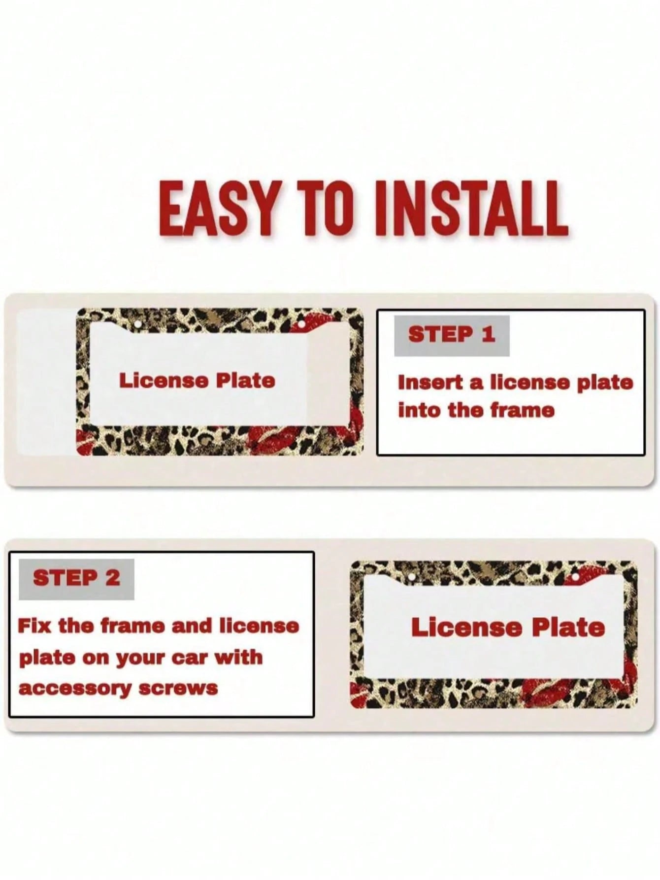 1 Piece 12.2 X 6.3inch, Metal License Plate Frame, Featuring A Fun Leopard Print Design With A Bright Red Lipstick Print As A Highlight,License Plate,Car Must Haves,Car Decor,Car Cover,Car Acessesori