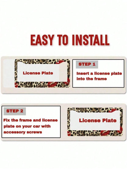1 Piece 12.2 X 6.3inch, Metal License Plate Frame, Featuring A Fun Leopard Print Design With A Bright Red Lipstick Print As A Highlight,License Plate,Car Must Haves,Car Decor,Car Cover,Car Acessesori
