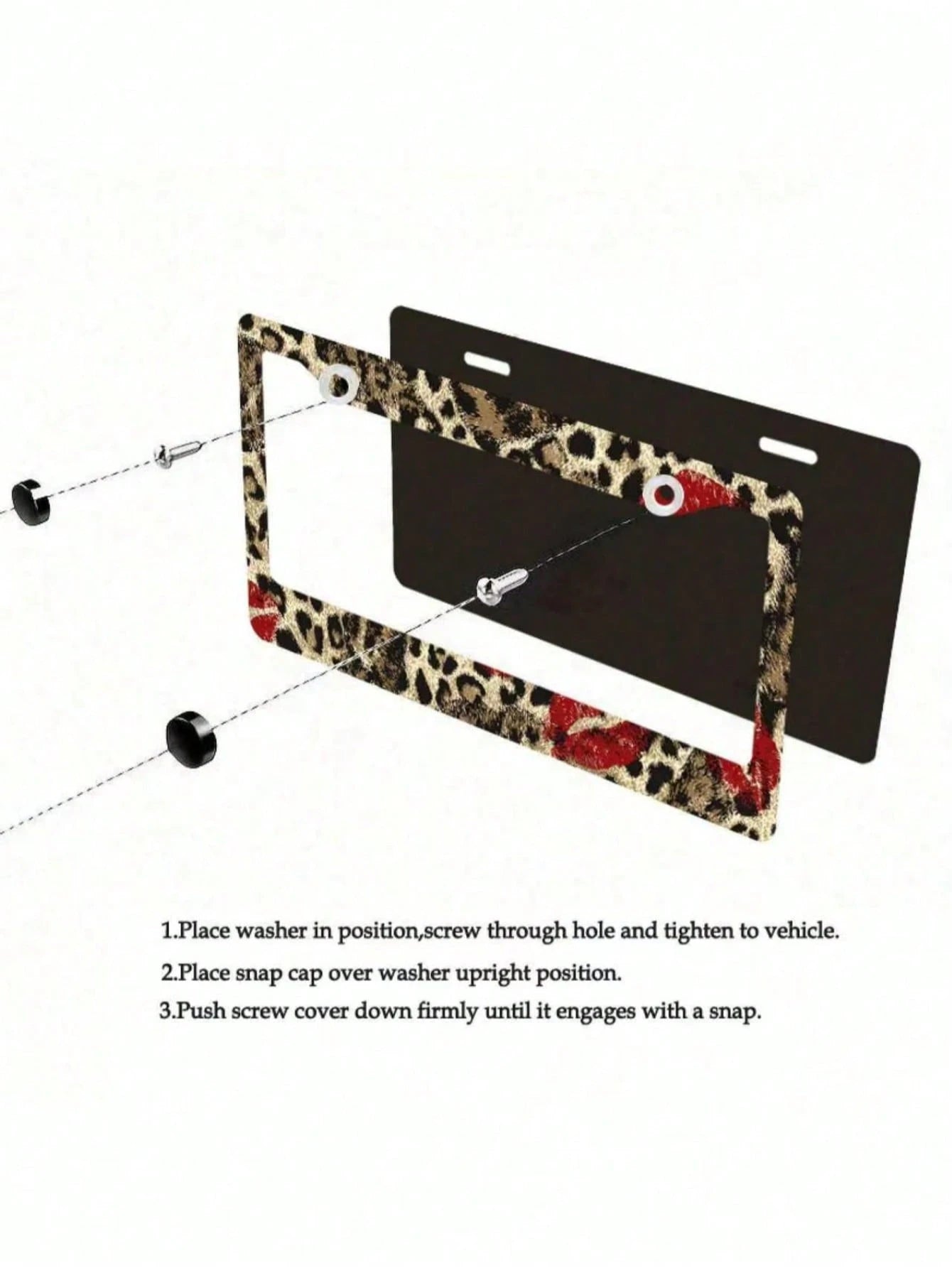 1 Piece 12.2 X 6.3inch, Metal License Plate Frame, Featuring A Fun Leopard Print Design With A Bright Red Lipstick Print As A Highlight,License Plate,Car Must Haves,Car Decor,Car Cover,Car Acessesori