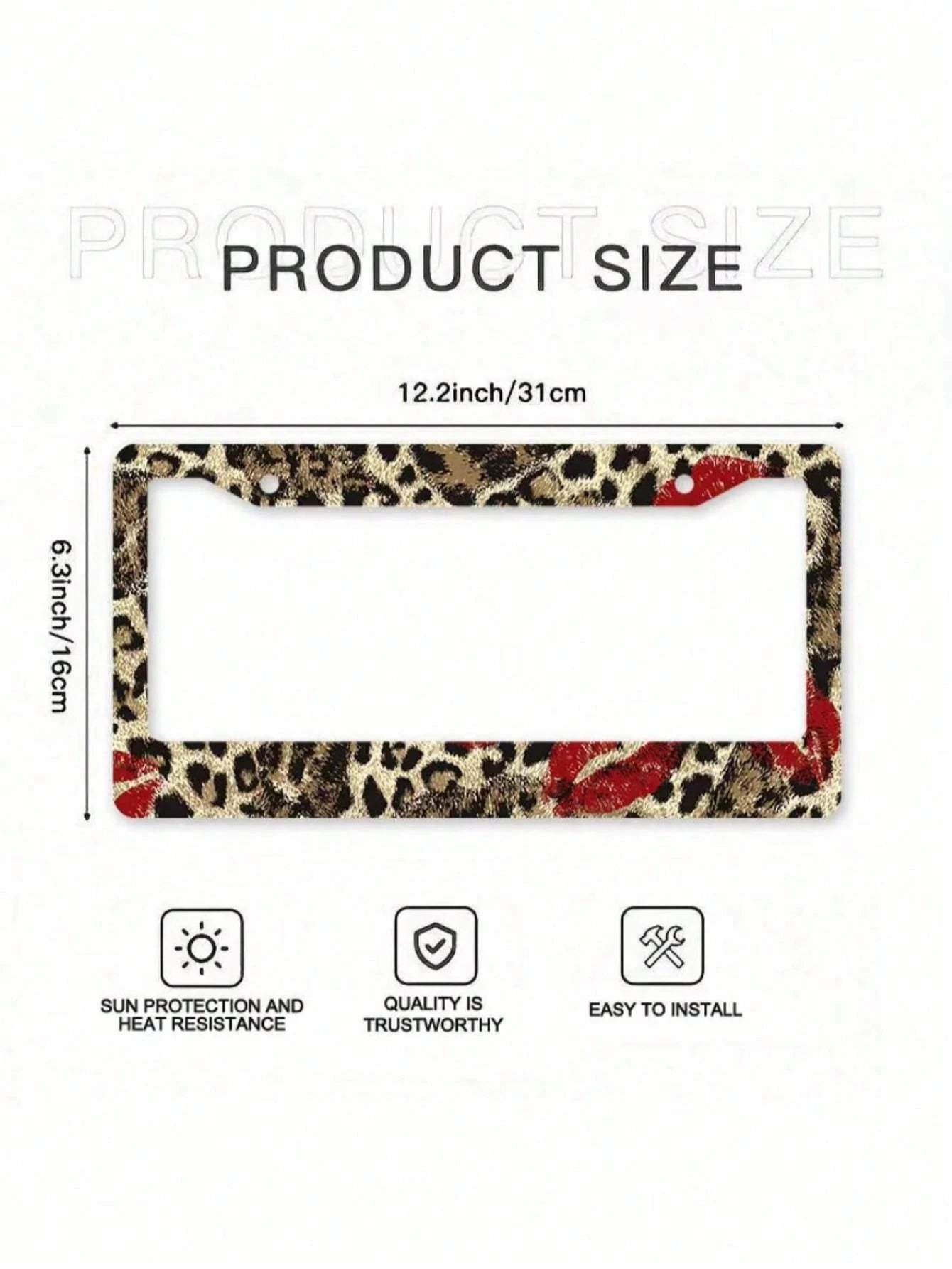 1 Piece 12.2 X 6.3inch, Metal License Plate Frame, Featuring A Fun Leopard Print Design With A Bright Red Lipstick Print As A Highlight,License Plate,Car Must Haves,Car Decor,Car Cover,Car Acessesori