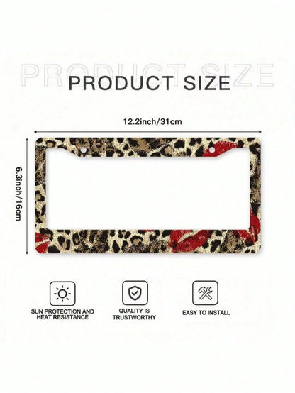 1 Piece 12.2 X 6.3inch, Metal License Plate Frame, Featuring A Fun Leopard Print Design With A Bright Red Lipstick Print As A Highlight,License Plate,Car Must Haves,Car Decor,Car Cover,Car Acessesori