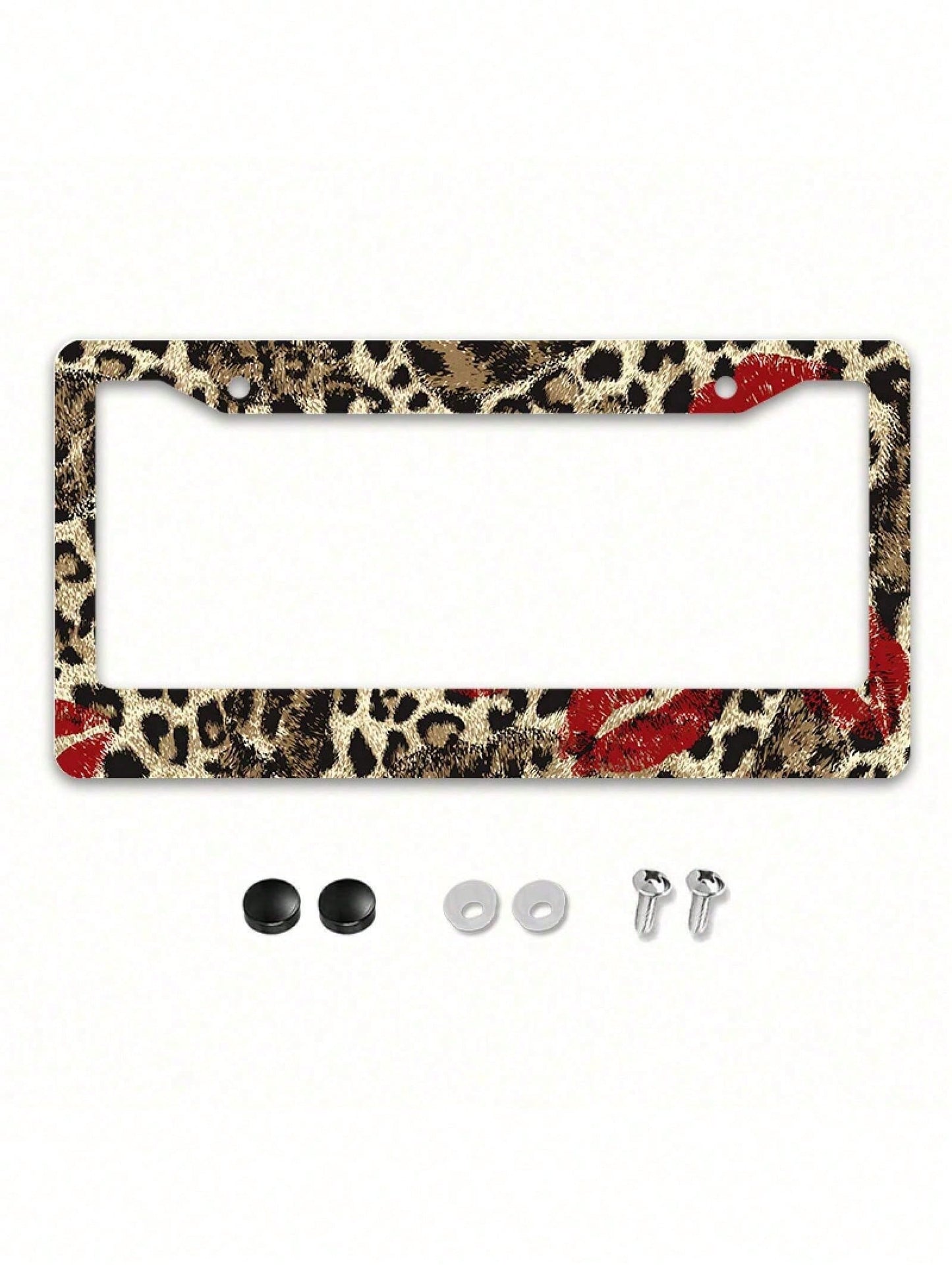 1 Piece 12.2 X 6.3inch, Metal License Plate Frame, Featuring A Fun Leopard Print Design With A Bright Red Lipstick Print As A Highlight,License Plate,Car Must Haves,Car Decor,Car Cover,Car Acessesori