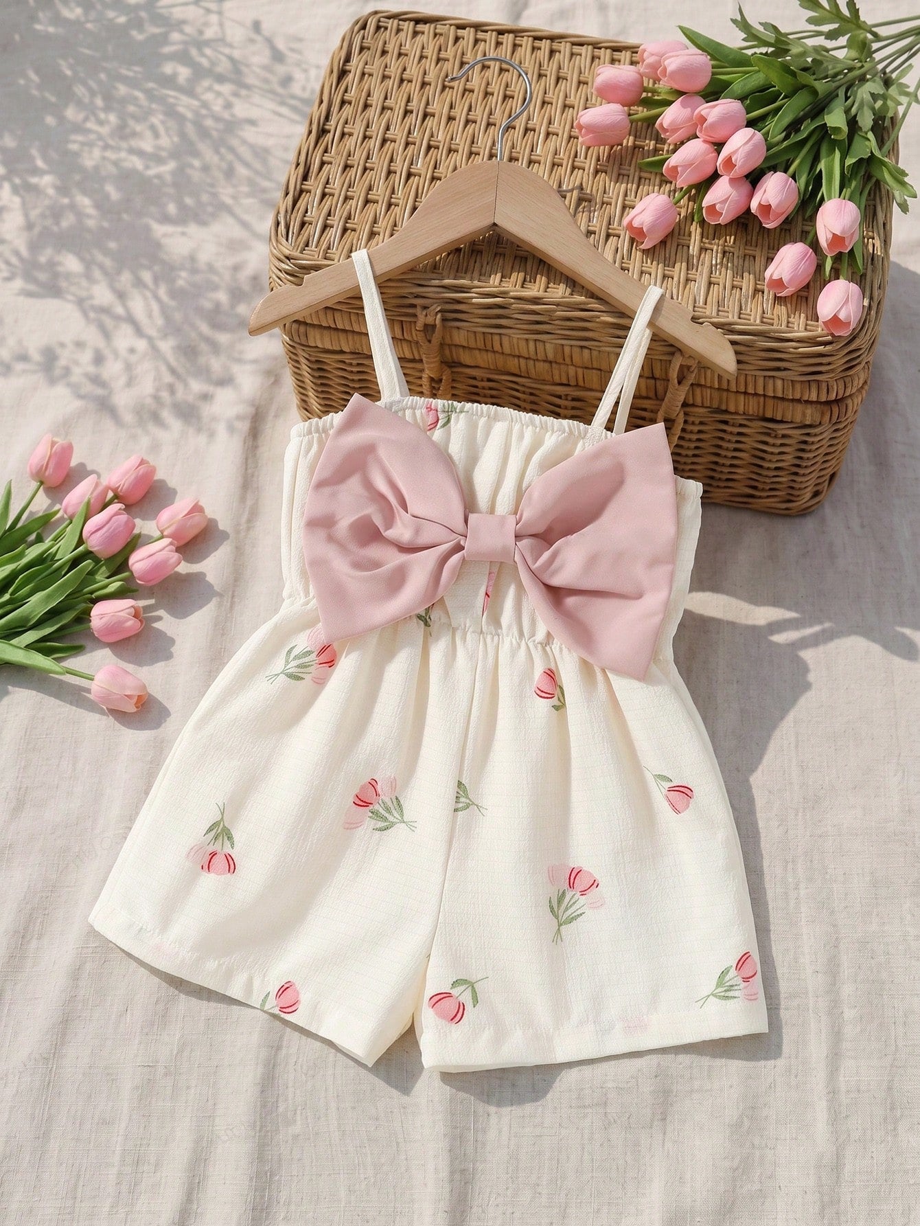 1-Piece Cute Baby Girl: Casual, Simple, And Adorable Striped Romper With All-Over Print And Bow. Suitable For Birthday Parties, Evening Parties, Performances, Weddings, Baptisms, Opening Ceremonies, E