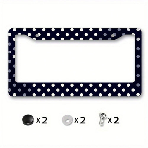 1 Piece Matte Metal License Plate Frame Cover, Dark Blue Polka Dot Design- Suitable For Car Exterior Accessories, License Plate Cover, 6.3x12.2in,Car Cover,Car Must Haves,Gifts,Car Decor,Car Acesseso