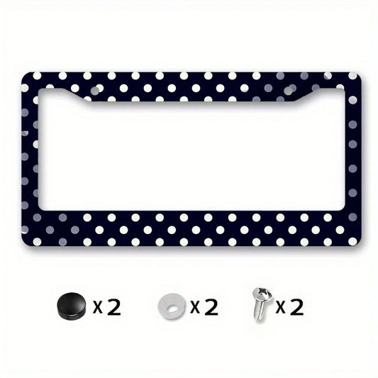 1 Piece Matte Metal License Plate Frame Cover, Dark Blue Polka Dot Design- Suitable For Car Exterior Accessories, License Plate Cover, 6.3x12.2in,Car Cover,Car Must Haves,Gifts,Car Decor,Car Acesseso