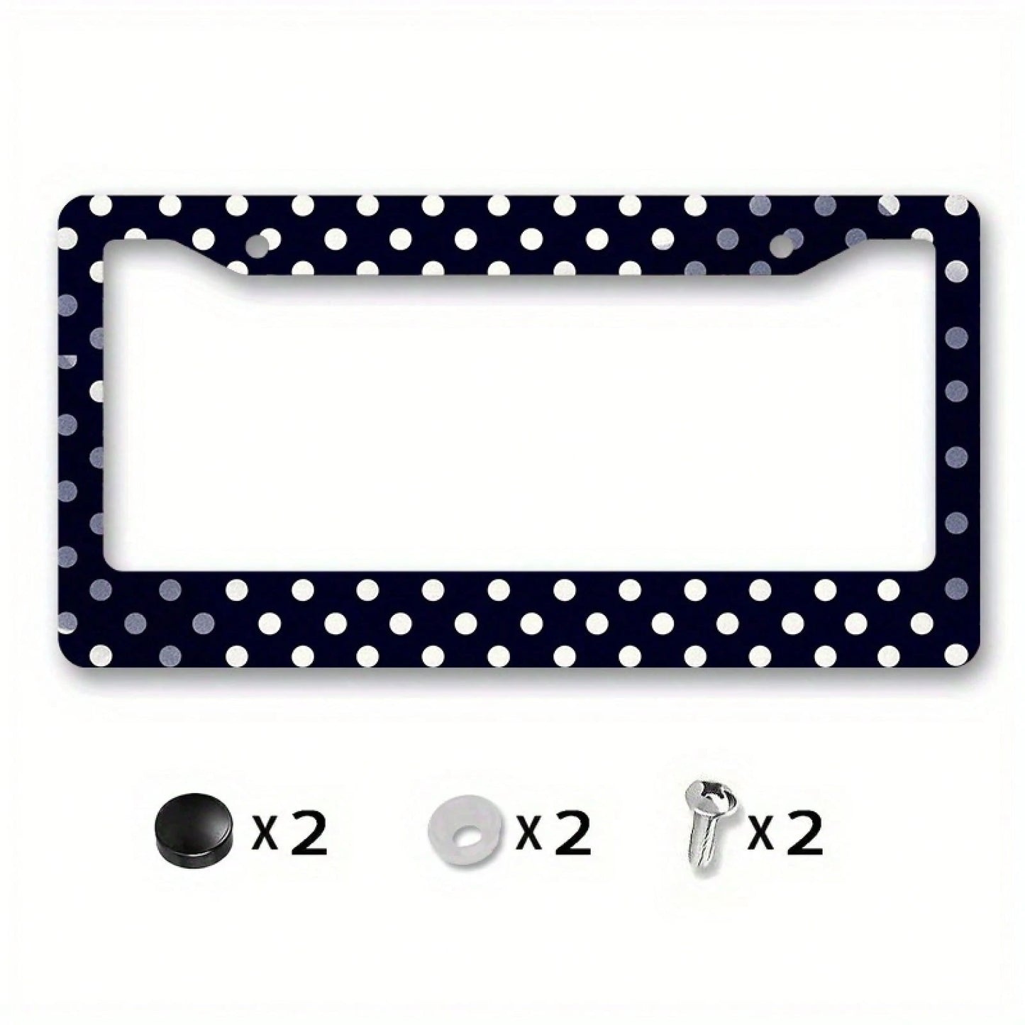 1 Piece Matte Metal License Plate Frame Cover, Dark Blue Polka Dot Design- Suitable For Car Exterior Accessories, License Plate Cover, 6.3x12.2in,Car Cover,Car Must Haves,Gifts,Car Decor,Car Acesseso