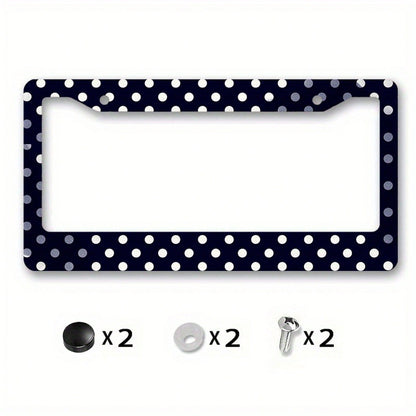 1 Piece Matte Metal License Plate Frame Cover, Dark Blue Polka Dot Design- Suitable For Car Exterior Accessories, License Plate Cover, 6.3x12.2in,Car Cover,Car Must Haves,Gifts,Car Decor,Car Acesseso