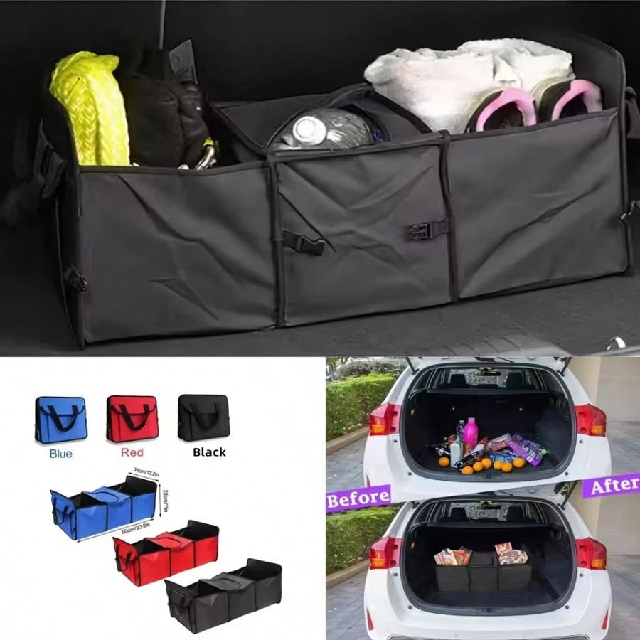 1-Piece Multi-Functional Foldable 3-Compartment Car Trunk Organizer, Storage Box, Insulated Storage Bag, Car Cooler Bag, Large Insulated Car Storage Bag, Insulated And Refrigerated Storage Bag